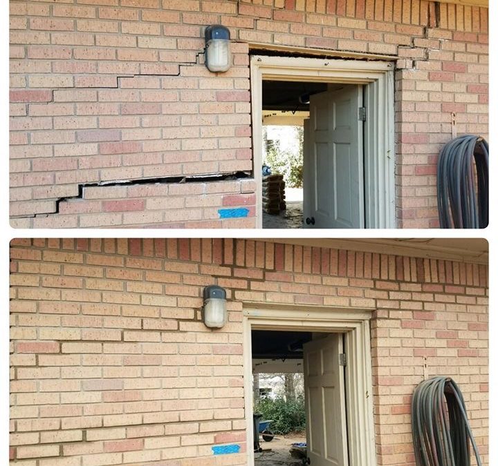 Foundation issues are detrimental to any home or workplace. These issues can range from minor to major and there are various signs indicating that an issue exist. This image shows the separation of brick along the left and right hand side of this door frame. This is a great before and after image detailing the benefits of fixing your foundation.