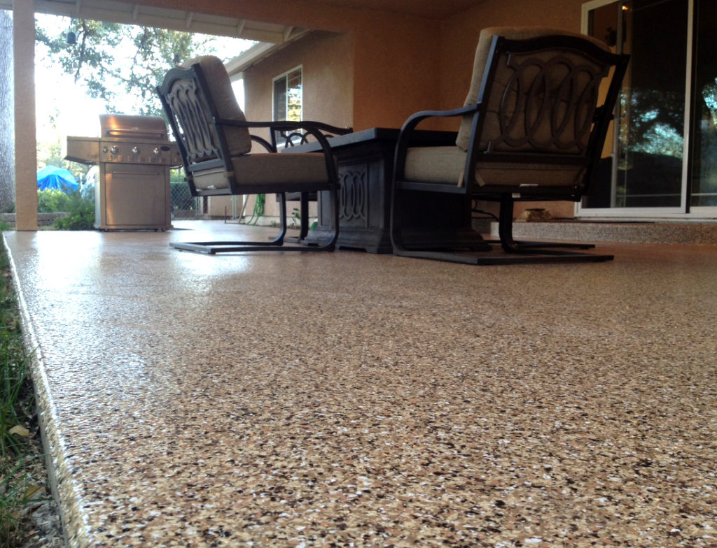 Not only is our Vinyl Chip System perfect for garage floor coatings - but is also an excellent base for outdoor patios and pool decks. This is a perfect solution for parents who want to increase the safety of their outdoor living environment. Our Vinyl Chip System enhances the grip and texture of your backyard living space and is durable in all UV exposed environments. 